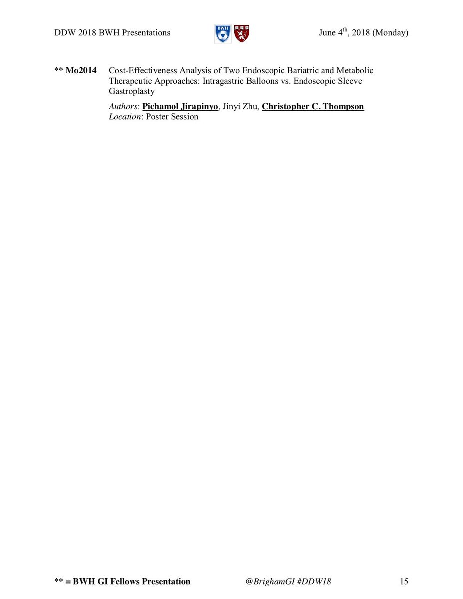 Today’s presentations from @BrighamGI faculty and fellows at #DDW18 #BrighamGIatDDW18