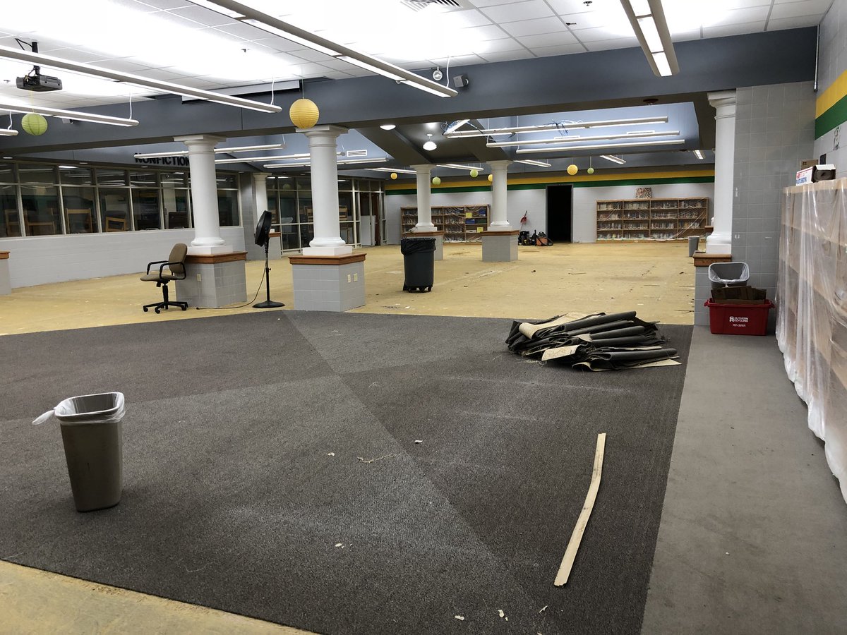 reneedhale's tweet photo. Things are moving along in the library! The carpet is nearly gone! #gatorsread #wcpslibraries https://t.co/tTI9tJNckU