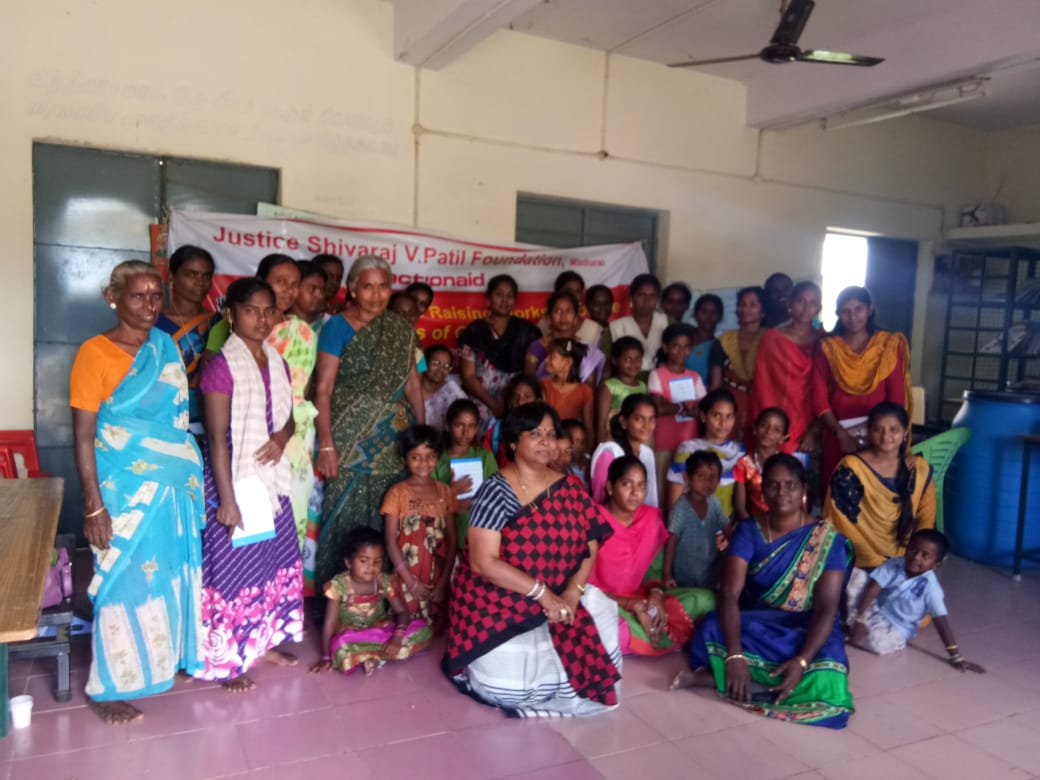 ActionAidIndia's tweet photo. Women garment workers participating in a workshop on legal awareness on the rights of #informalsector workers in Vepampatti, Tamil Nadu, organised jointly by Justice Shivaraj Patil V. Foundation &amp; @ActionAidIndia. Issues of #MInimumWage #SocialSecurity &amp; #Safety were discussed. https://t.co/rJSWJaxk7s