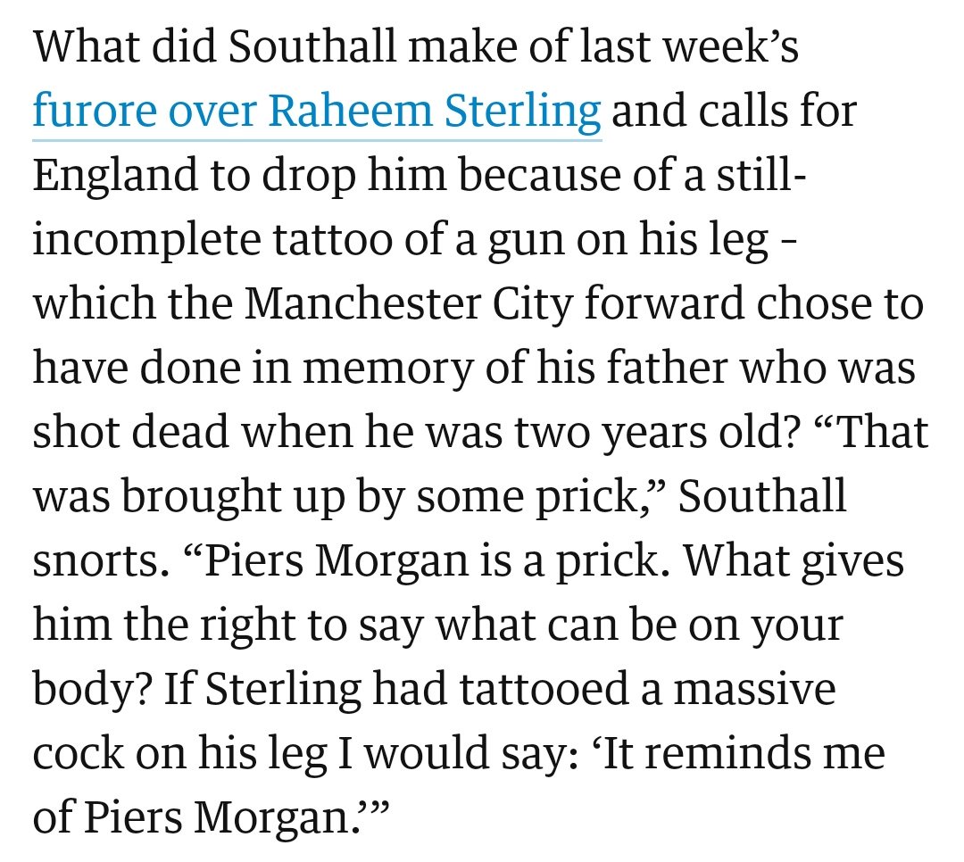 EFC_Statto's tweet photo. Neville Southall's view on Raheem Sterling's gun tattoo. #EFC https://t.co/dLeUvQAY1i