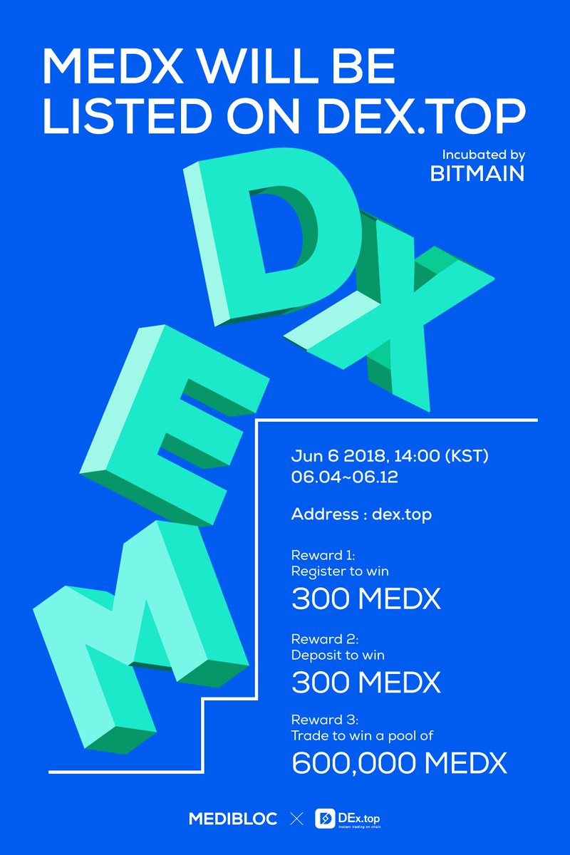 _MediBloc's tweet photo. 📬[ANN] MEDX listing on https://t.co/5czPBlXe48

It’s official!#MEDX, MediBloc’s #ERC20 token, will be listed on #DEx.top on June 5th and the trading will begin on the following day🎉 
https://t.co/u4fN0Bb68F
#MediBloc #MEDX #dextop #airdrop https://t.co/sNhaVn7Ly3