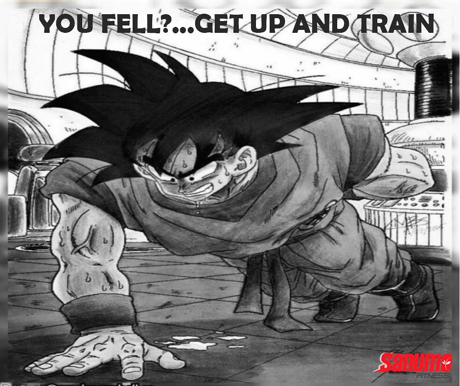 You Fell? Get UP and Train #Goku #ki  #vintage #FitnessDreams #fitnessGoals #FitnessLife #happyweek ... #SanumoFitness – #HealthyLife #Nutrition #Motivation #Fitness … #Supplements #Workouts #Outfits and #more... 👣💪😏🍃