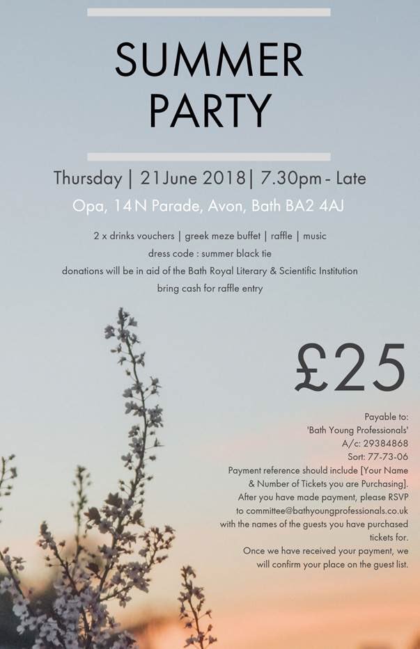 BYP_Bath's tweet photo. Who’s coming?! Enjoy a fab evening @OPA_Greek_Meze of great food and company. Raising some funds also for Royal Bath Literary &amp; Scientific Society. #networking #food #music #social https://t.co/b8bO6kiRi5