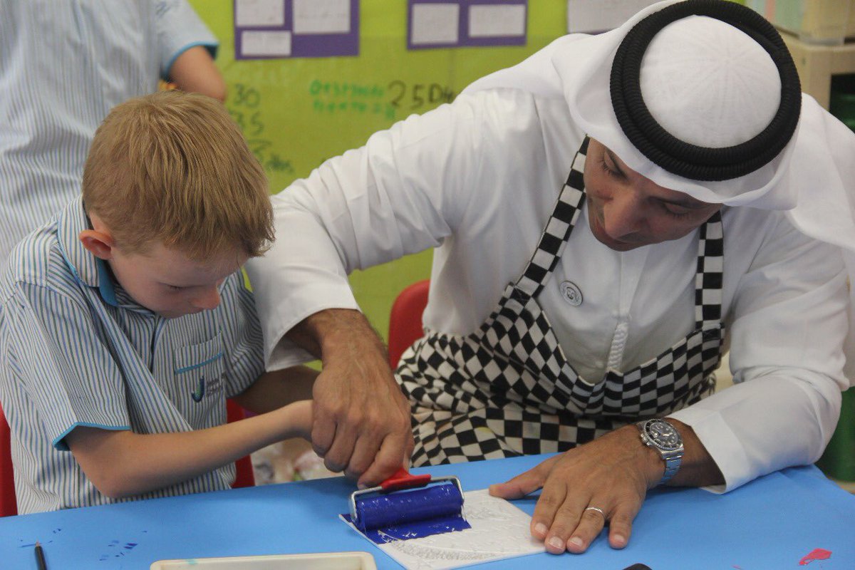 KHDA's tweet photo. Mrs Wilding's Yr 2 class at @JebelAliSchool has a #Ramadan fridge for food - and also one for art! It was great to #TeachTogether with them today to decorate tiles and picture frames. https://t.co/sCO5S8lqAf