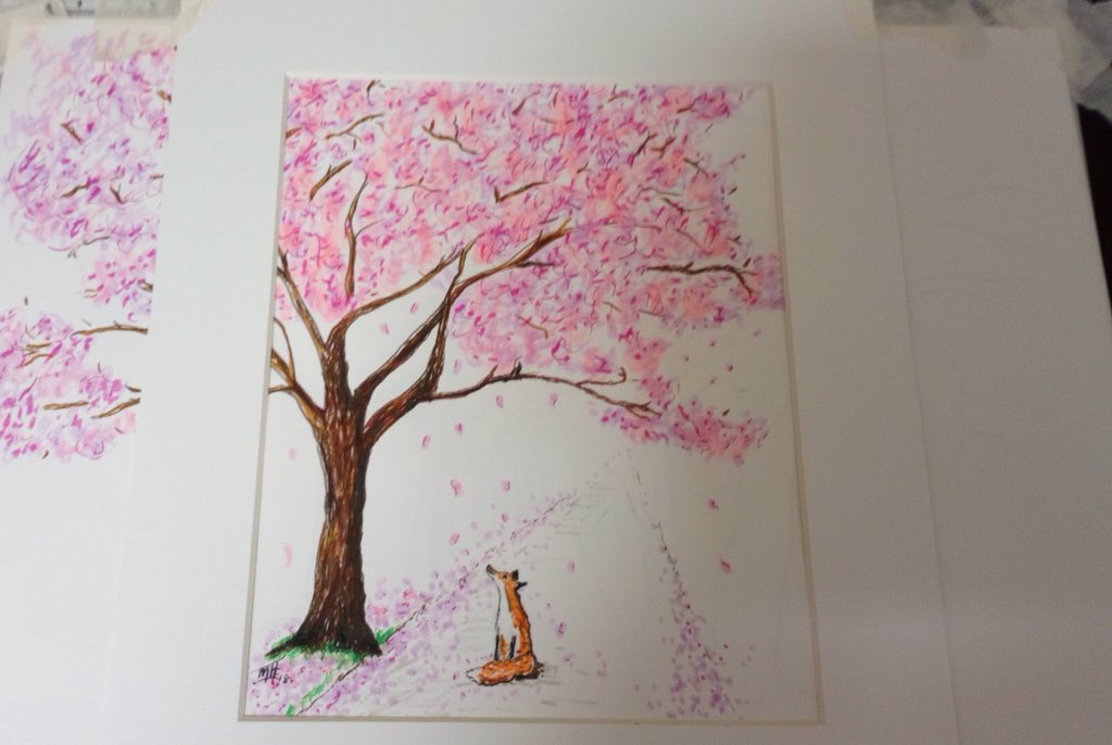 EdinburghFoxInk's tweet photo. #mondaythoughts #takemeback to the #meadows #edinburgh #edinburghmeadows #blossom #cherryblossom with my #fox #admiringtheview #trees #petals #fallingblossom #illustration  #new #originals and #prints #comingsoon #art #drawing #pen #inkworks #localartist # https://t.co/HLIXzvpjaY