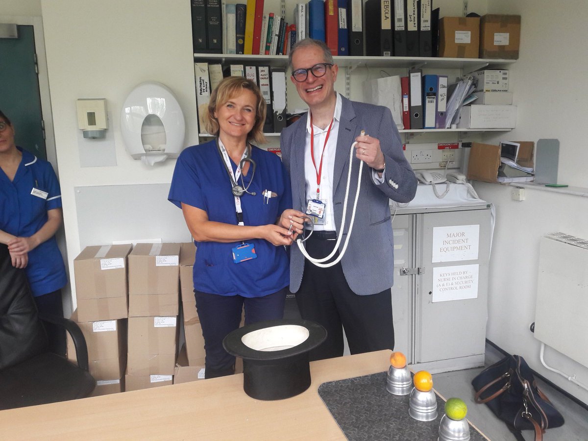 heidi_ed's tweet photo. Today's #whitEDwellness Pop Up Wellness event- Joe Raine paediatric consultant and member of the magic circle entertained us with some magic tricks.Including the classic cup and ball trick which has been found in ancient Egyptian paintings @WhitHealth #JoyInWork @TheIHI @RCollEM https://t.co/QXAqNKUZ7I