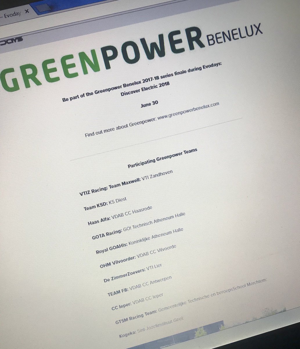 28 DAYS TO GO! 

These are the participating teams in the race on the 30th or June. 

Dit zijn de deelnemende teams op de wedstrijd van 30 juni.

#GreenpowerBenelux