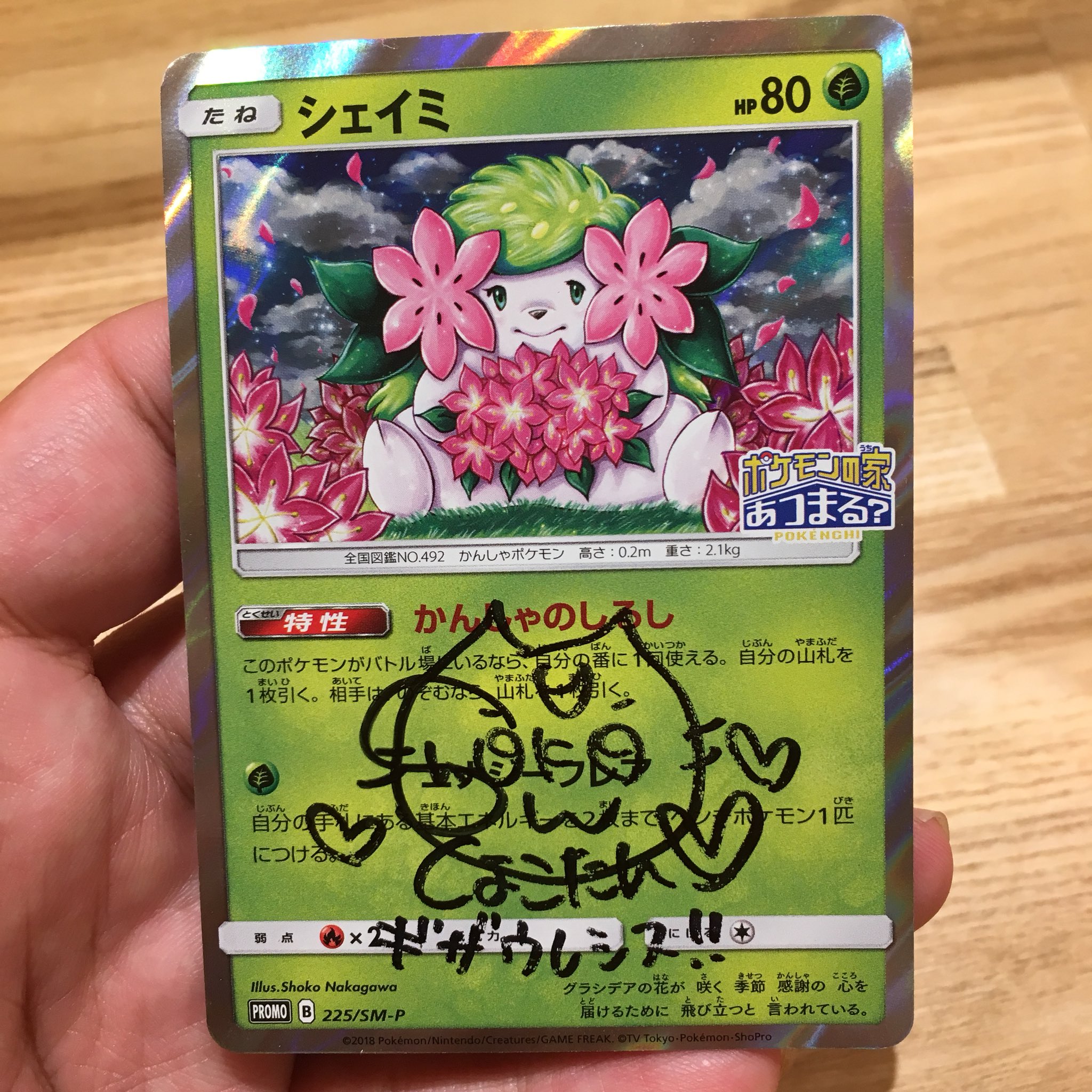 谷口亮 今日東京へ行ったのはしょこたんと対談する為でした そのどさくさでしょこたんの描いたシェイミのポケモンカード にサイン貰ったー やっほーい ありがとうしょこたん カードはちゃんと博多のポケセンで ぽけんちは と言ってもらいまし