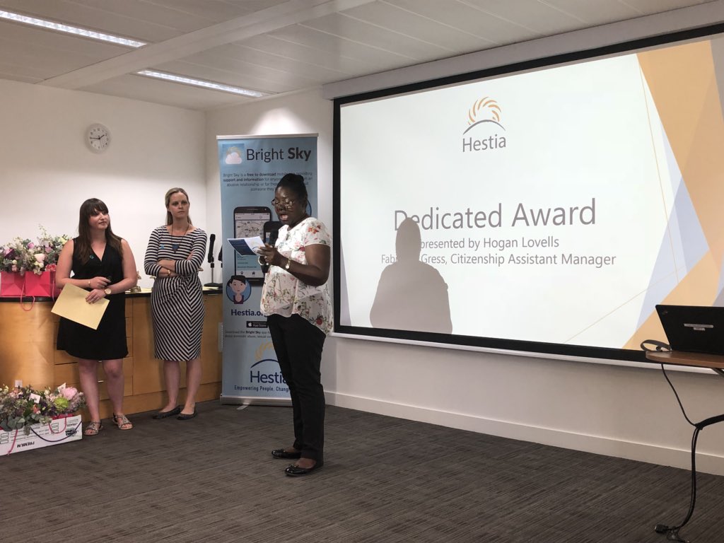 Hestia1970's tweet photo. Giving out the first award for dedication! Truly incredible how many people selflessly give up their time to improve the lives of those in need. A big thank you to you ALL! #HestiaVolunteerAwards https://t.co/ftKaMVjUYa