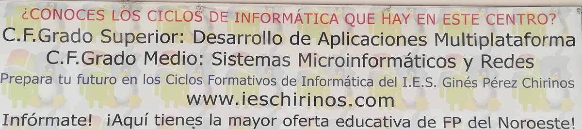 informaticachir's tweet photo. ¿Conoces ciclos formativos de Informática del @ieschirinos ? Solicita plaza hasta el 19 de junio https://t.co/h74IHBOPml