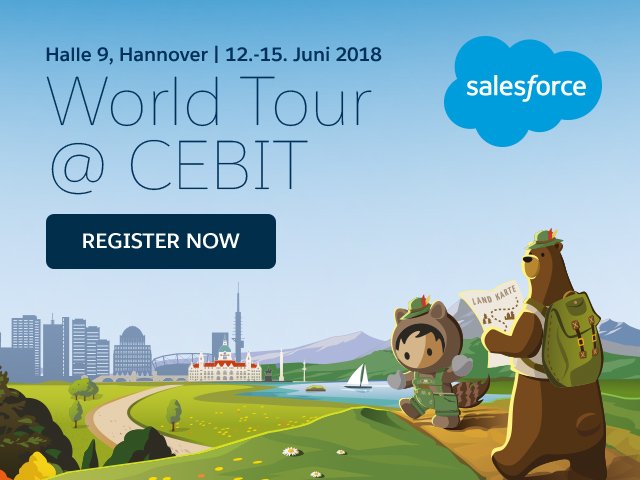 Bühne frei für echte #Trailblazer – Salesforce präsentiert: seine Kunden! Auf dem #Trailblazer Camp auf der Salesforce World Tour @ #CEBIT18 zeigt Salesforce gemeinsam mit seinen Kunden aus unterschiedlichsten Branchen. sforce.co/2svUNoA
