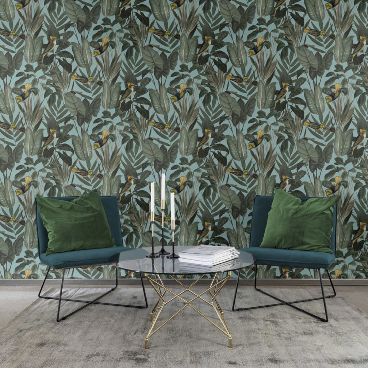 FLDstudio's tweet photo. How gorgeous is this brand new wallpaper mural - Yellow Bird, available from today on our MURALS section. It feeds into the trend for sumptuous jungle palms and exotic birds with jewel like colour. We love it! Shop here: https://t.co/AbqD6HiKbI https://t.co/jMuKzHbam3