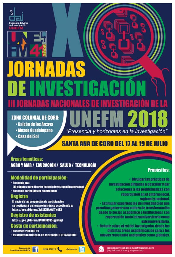 ciseunefm's tweet photo. X Jornadas de Investigación de la UNEFM
Formulario para el registro de ponencias: https://t.co/S8vHaER4b9 https://t.co/mzX2ow4tUt