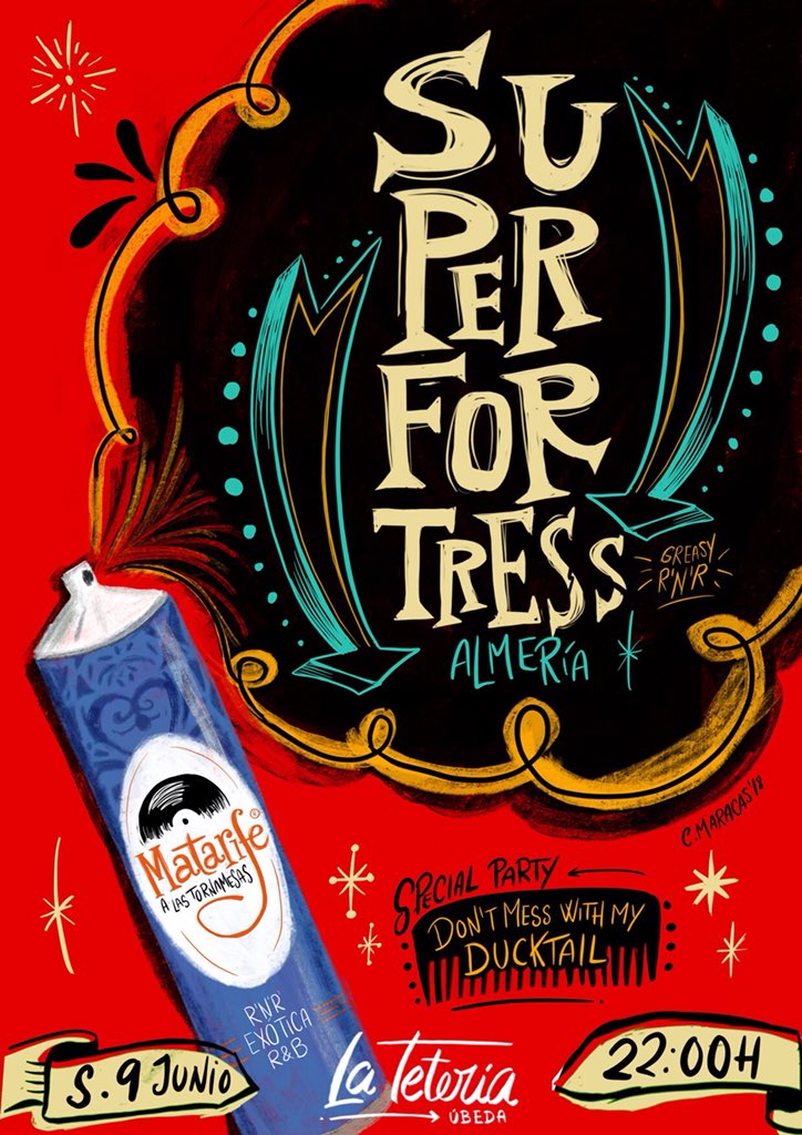 Teníamos ganas de @lemonrockhostel , teníamos ganas de <a href="/lateteriaubeda/">La Teteria de Ubeda</a> y teníamos ganas de póster de Carmela Maracas... ¿solución? Se hace todo en un día y listo!!!
Sábado 9 a las 17:00 h Lemon Rock Bar (Granada) y a las 22:00 h en La Tetería (Úbeda)

Salud, laca y r’n’r..!