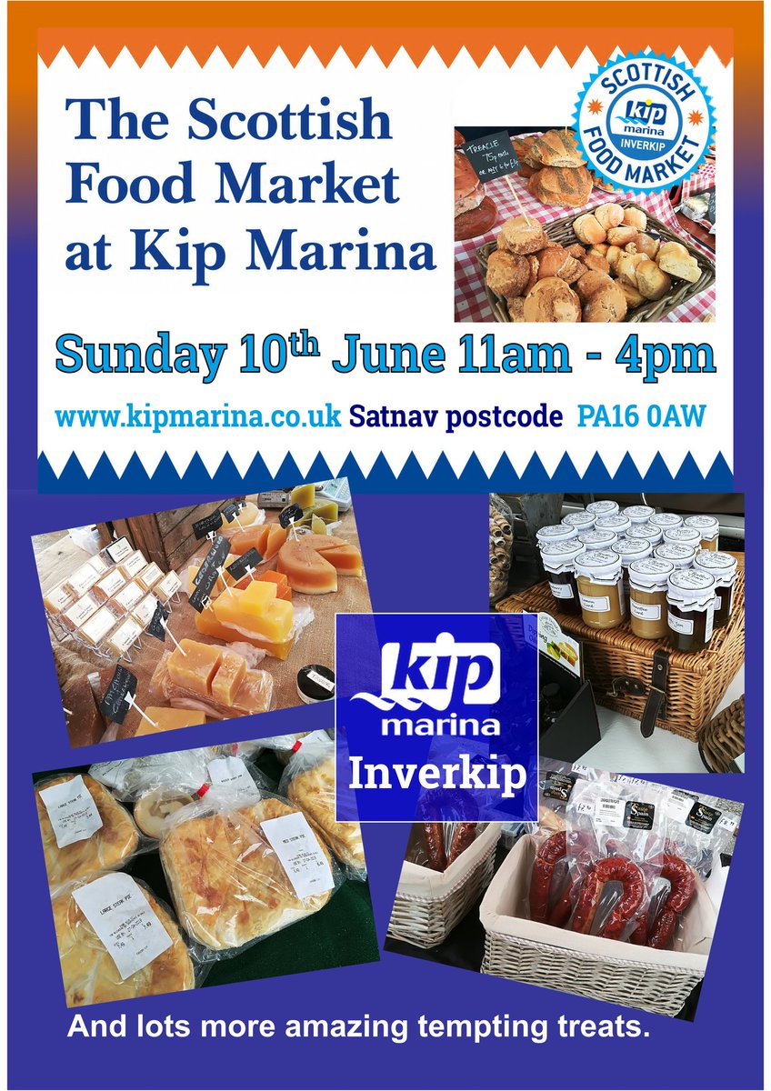 KipFoodMarket's tweet photo. Whether itβs a sweet tooth you want to satisfy, get into a bit of pickle or take home some great Scottish meat and game, join usΒ this #weekend Sunday 10th June 11am-4pm for #KipFoodMarket at #KipMarina https://t.co/IitBEHKXrB #TasteInverclyde #scotfooddrink #ScotlandIsNow https://t.co/83o7s4spjc