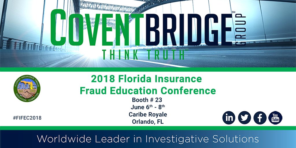 CoventBridgeGrp's tweet photo. 2 day to go! If you are attending the @FIFEC_Conf stop by & see us at booth 23! #FIFEC2018 #siu #claims #fraud #investigations https://t.co/5wPAZpQsaO