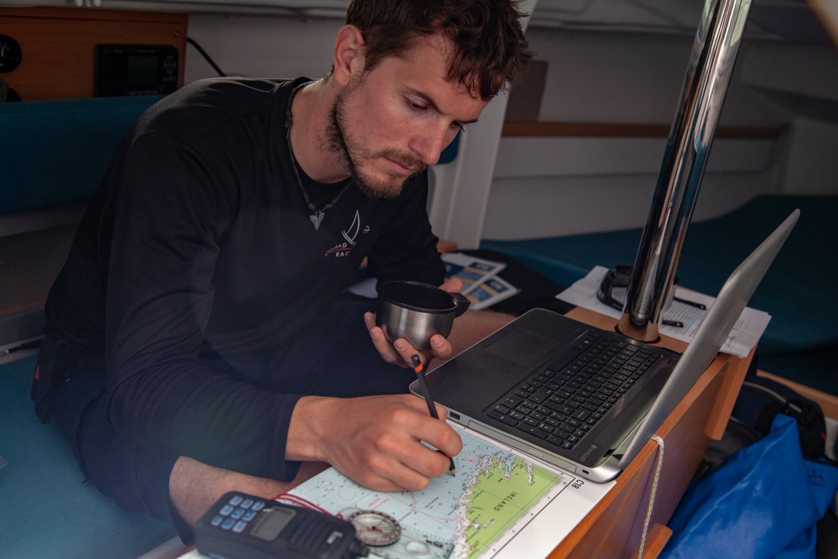 RacingCM's tweet photo. On the way to the rock finally... Or hopefully around it by this point! 

 Track us - Pocket Battleship https://t.co/D7vsfcibuw  

#solofastnet2018 #CMR #Solosailing https://t.co/OdyD57qbue