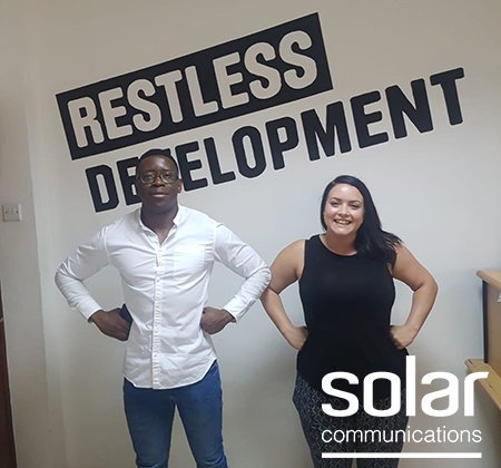 SolarComms's tweet photo. Team Solar are out at the Restless Development office in Tanzania supporting the amazing youth and female empowerment projects Restless provide. It's day 1 for Ceara and Zaithwa from Solar, leading the way with their passion to get involved. 
#weareSolar #RestlessDevelopment https://t.co/VWBvYXwj5n