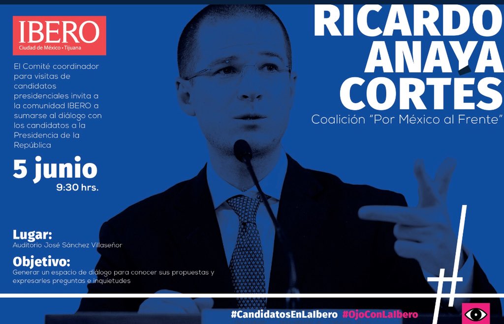ASEUIA IBERO (@aseuiaibero) on Twitter photo #Entérate <a href="/RicardoAnayaC/">RicardoAnayaC</a> estará en la Ibero este 5 de junio para presentar ante la #ComunidadIBERO sus propuestas y conocer las inquietudes de estudiantes, egresados, académicos y personal administrativo bit.ly/2Jhj6jL
#CandidatosEnLaIbero #Elecciones2018 #Entérate <a href="/RicardoAnayaC/">RicardoAnayaC</a> estará en la Ibero este 5 de junio para presentar ante la #ComunidadIBERO sus propuestas y conocer las inquietudes de estudiantes, egresados, académicos y personal administrativo bit.ly/2Jhj6jL
#CandidatosEnLaIbero #Elecciones2018 