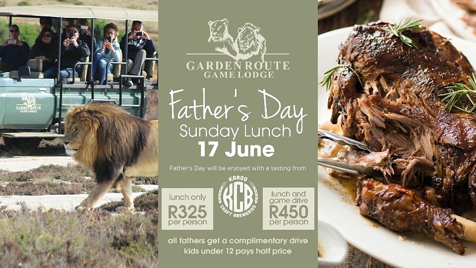 GardenRouteGame's tweet photo. Spoil your dad this Fathersday at Garden Route Game Lodge with a delicious lunch and exciting game drive #FathersDay #lunch #gamedrive #familytime #wildlife #dad #familyfun https://t.co/GGfoTZMS2T