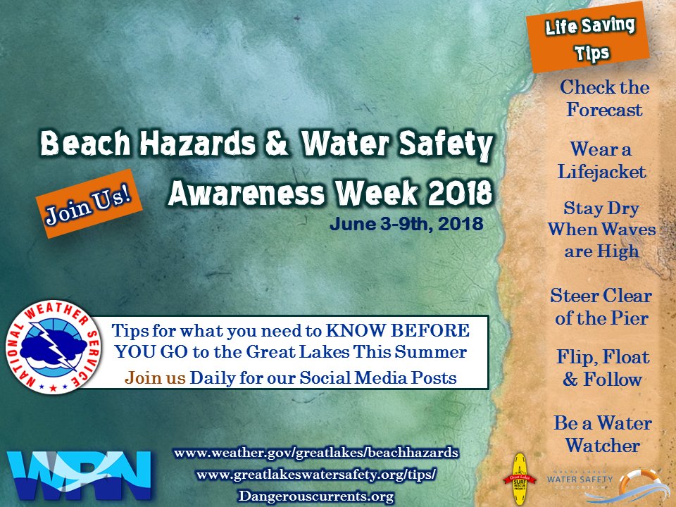 GLWaterSafety's tweet photo. High swim risk on Lake Michigan today – are you prepared? Beach Hazards & Water Safety Awareness Week 2018 is June 3-9. https://t.co/RJiO23RMaj
#greatlakes #ripcurrents #flipfloatfollow #enddrowning #wearit #notonemore #kayaking #boating #sup #canoeing #swimming #lakemichigan https://t.co/MQf9kIryyO