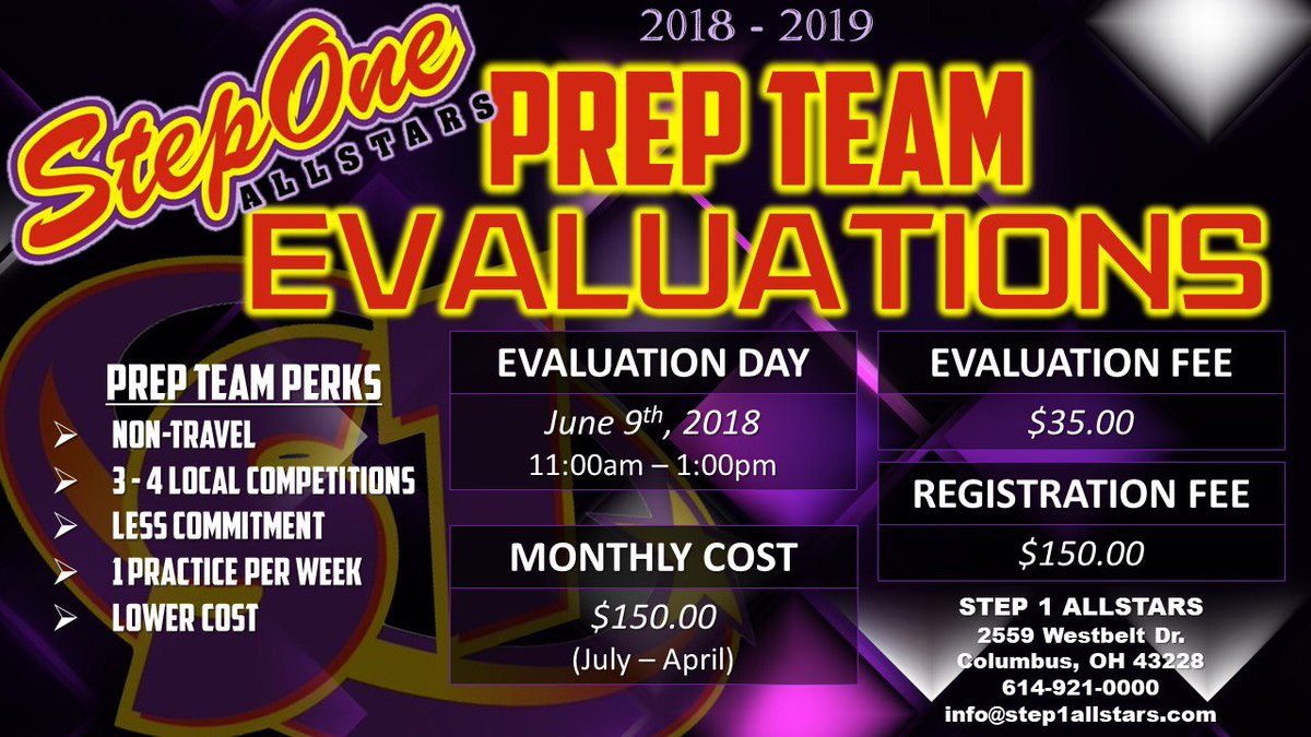steponeallstars's tweet photo. Our next set of evaluations begin this coming Friday with Hip Hop &amp; Saturday with Prep Teams! Make sure and register at https://t.co/PItN1zkzcA to skip the lines! 💜❤️💛 https://t.co/BdKv0SYpQX