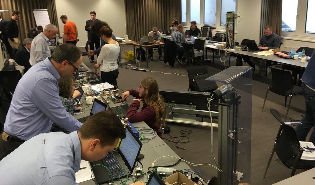 ElevatorWorld's tweet photo. .@CANopen members met recently in Nuremburg, Germany, to discuss the CiA 417 application profile and test their #CANopenLift products on interoperability. #Meiller #Siemens #KEB #Variotech. https://t.co/gpmifUKwqT https://t.co/zd9GtjG9Tm
