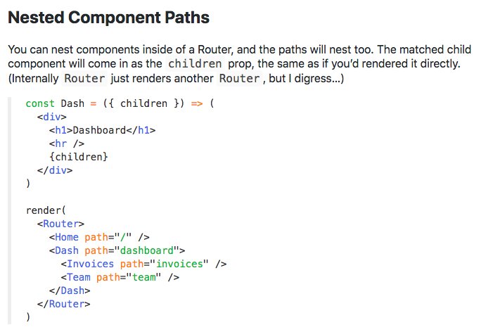 Reach Router: A better router for #React, by one of the authors of react-router. Supports nested links, multiple routers per app, relative links, accessibility / focus, plus all the react-router features. reach.tech/router