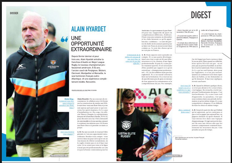 Gilgronis's tweet image. Massive thanks to @emiliedudon for her 15 pages article about the @usmlr in French newspaper: @midi_olympique  🇫🇷 
Thank you for spreading the word overseas!

#WeAreRugby #AustinElite #MLRUGBY #MidolLeMag