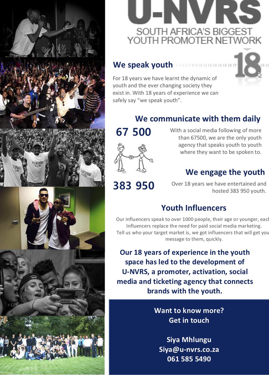 UNVRS_SA's tweet photo. Welcome to our U-NVRS 🌍  South Africa's biggest youth promoter, activation, social media and ticketing agency that connects brands with the youth 🌱 Giving our youth the best, whilst giving our best, to the youth ✨ Get in touch and let's put your brand on the U-NVRS way 💥 https://t.co/b7g0knGYnx