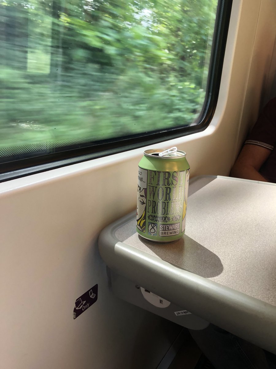 DanielleKilroy's tweet photo. Train to Glasgow = perfect ✅ Forward-facing seat, window, table, plug socket - and a beer to sum up my journey @StewartBrewing https://t.co/Mr91b9J4MF