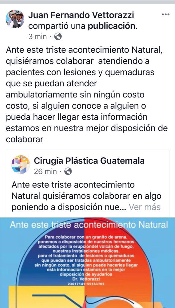 cesarosorio's tweet photo. #VolcánDeFuego 
El Dr. Vettorazzi se pone a disposición para ayudar. Por favor difundir #RT https://t.co/IeE19DvD1y