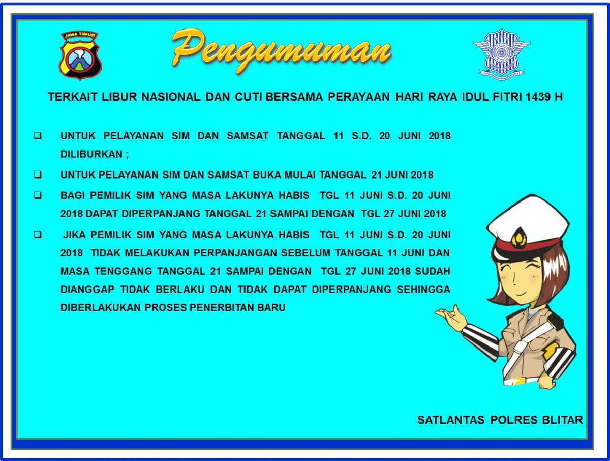 Pelayanan SIM di Samsat #Blitar pada libur Idhul Fitri 1439 H