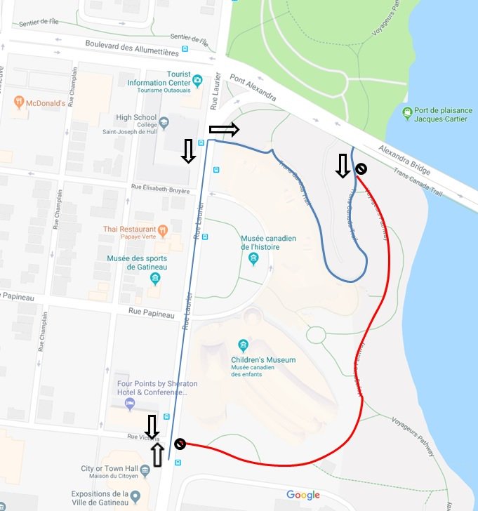 RAPPEL | Sentier des voyageurs fermé, rue Laurier au pont Alexandra près du <a href="/MusCanHistoire/">Musée canadien de l’histoire</a> , jusqu’au 4 juin à 17 h pour le <a href="/FestibieredeGat/">Festibière de Gatineau</a> #outaouaisfun #velogat ow.ly/NSJb30kaug8