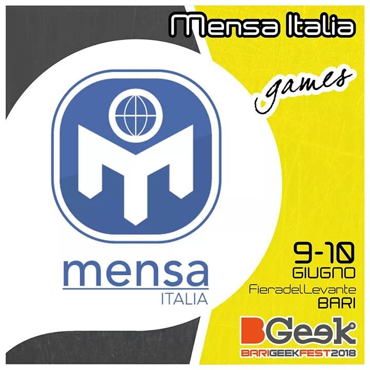 Al #BGeek il Mensa proporrà alcuni giochi e quiz sia cartacei sia online, con in palio non solo gadget ma anche la possibilità di provare gratuitamente il test di ingresso durante la prossima sessione di test pugliese!