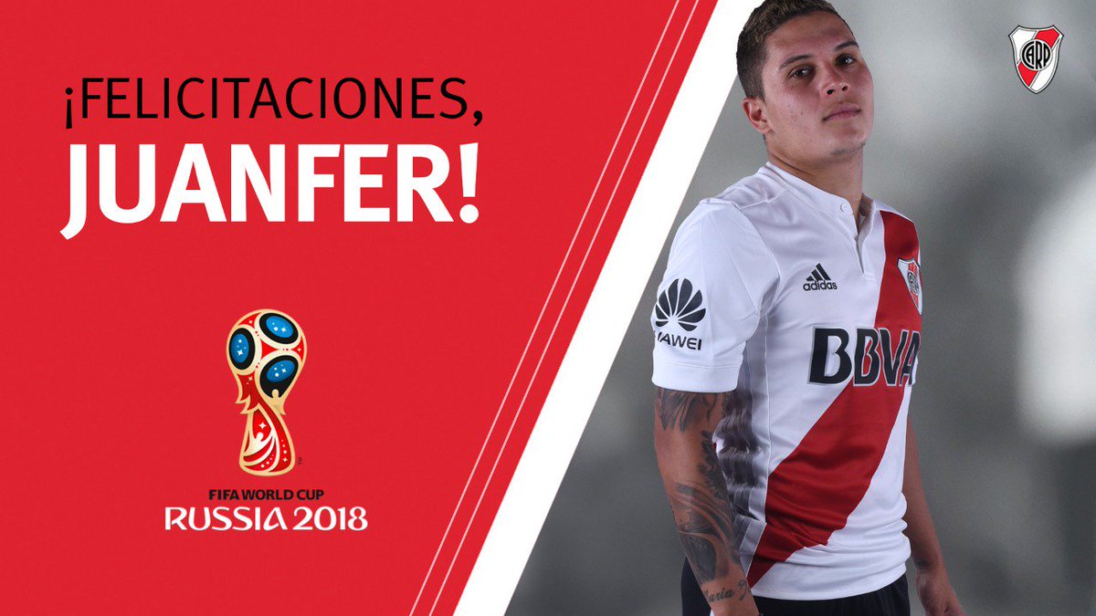 RiverPlate's tweet photo. #RiverDeSelección ⚪🔴⚪
🇨🇴 Nuestro volante @juanferquinte10 fue confirmado en la lista de 23 jugadores que representarán a Colombia en #Rusia2018. 👏👏👏 https://t.co/1oehiMiavz