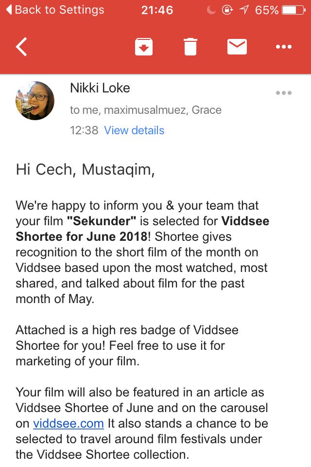 SisiSeni's tweet photo. Glad to announce that our shortfilm #sekunder is selected for @viddsee shortie June 2018. Kudos team. https://t.co/LqoDaL4ziL