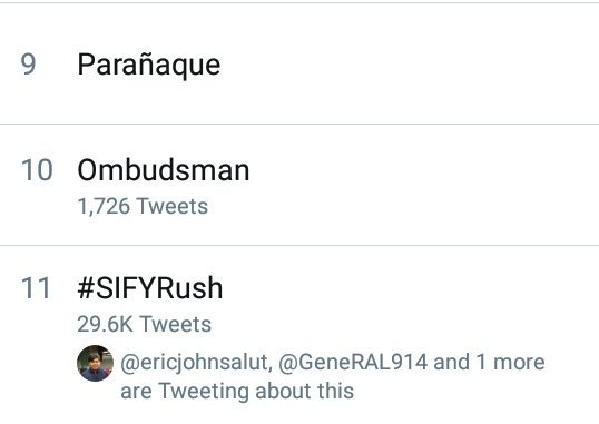 cupkatessss's tweet photo. Tag update as of 10:40 pm 
 
#SIFYRush is currently at eleventh spot with 29.6k tweets

Tweet pa more guys! 
@vivoree
@hashtag_CK 
@ericjohnsalut
@DreamscapePH
@tonetjadaone https://t.co/x2A3VEs80C