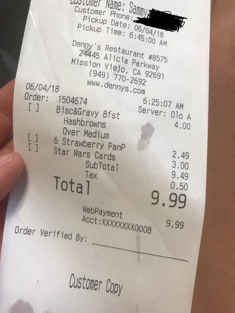 sdgyurcsik's tweet photo. @DennysDiner they forgot my starwars cards that I paid for :( https://t.co/9mTLElD0ri