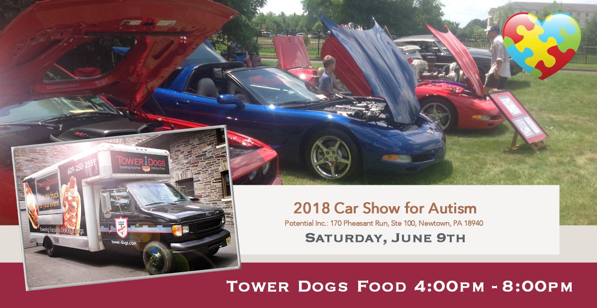 Tower_Dogs's tweet photo. Come out to the 2018 Car Show for Autism on Saturday, June 9th. Our food truck will be there serving up delicious food from 4:00pm-8:00pm! #TowerDogs #hotdog https://t.co/swsS2X098t