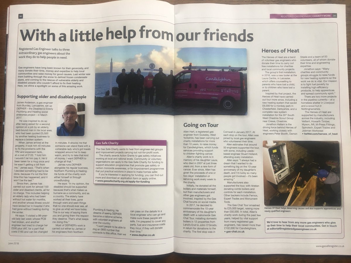 pbplumber's tweet photo. Great to see some well deserved coverage of volunteer gas engineers in this months @RGEMag 👏🏽
And on the front cover no less 👌🏽
Featuring @Depheruk , @GasChatTour and one that’s close to my heart the @Heroes_of_Heat 
Well done everyone involved ✌🏽 https://t.co/eb3T50vrZv
