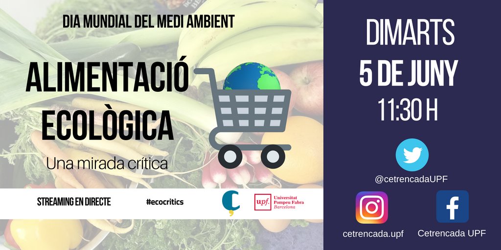 cetrencadaUPF's tweet photo. ❗Recordeu tots❗Demà el tram d'Internet emet a través de les xarxes de @cetrencadaUPF el seu streaming sobre alimentació ecològica 🌍 🍎🍉🥑🥦🍆#ecocritics #UPF https://t.co/UGskaVu5kL