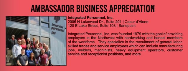 IPLabor's tweet image. Reason #5 Why Integrated Personnel Loves North Idaho.  Community Support.  Last month the Ambassadors from Post Falls Chamber stopped by our office for an appreciation event.  Great times with other great business leaders in our community.  #NothIdaho #PostFallsChamber