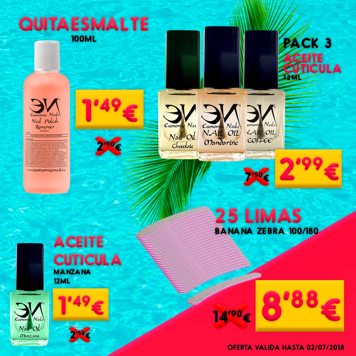 economicnails's tweet photo. ☀OFERTAS ESPECIAL VERANO ☀
Se acerca el Verano y para celebrar el calorcito nuevas ofertas con hasta un 70% de Descuento. Pedidos: https://t.co/rf8NFjjMlo o 951 213 305
#oferta #offer #descuento #discount #verano #summer #uñas #nails #nailsart #nailsdesign @MissandChic https://t.co/F3CBUXTYzO
