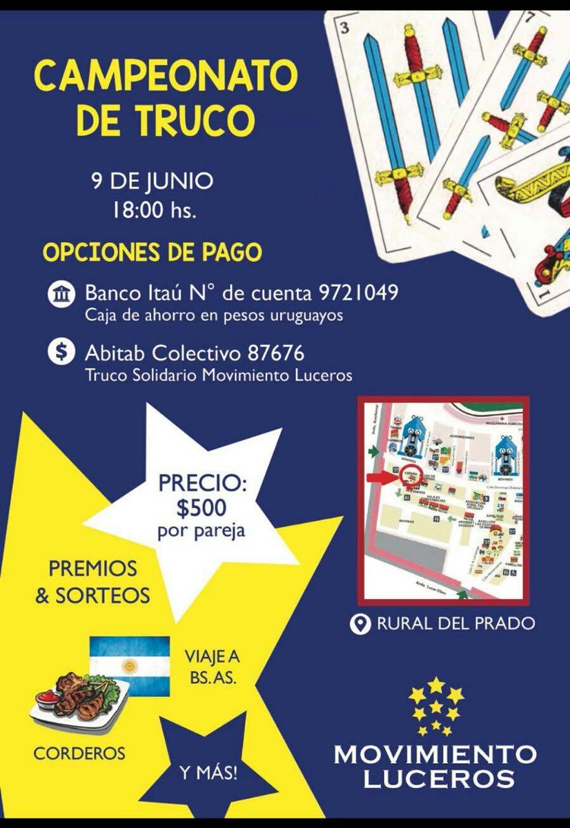 Campeonato de truco 
<a href="/movluceros/">Movimiento Luceros</a> 

9 de junio - 18:00 hrs 
En la Rural del Prado 

Acercate a dar una mano, todos tenemos algo para dar