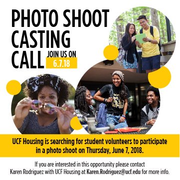 UCFHousing's tweet photo. Wanna be UCF famous? 😎 Join our photo shoot this Thursday and help us show how diverse our campus is! All are welcome! (P.S. We're always in need of males at our shoots) 📸 https://t.co/Go8avVFIzY