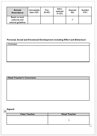 PrimaryRocks1's tweet photo. @davidErogers @MrN1984 #PrimaryRocks 

are they putting in good effort and are they behaving.  

This is a sample report from ours.  

Section for me to comment as head teacher https://t.co/JCifdGdxIj