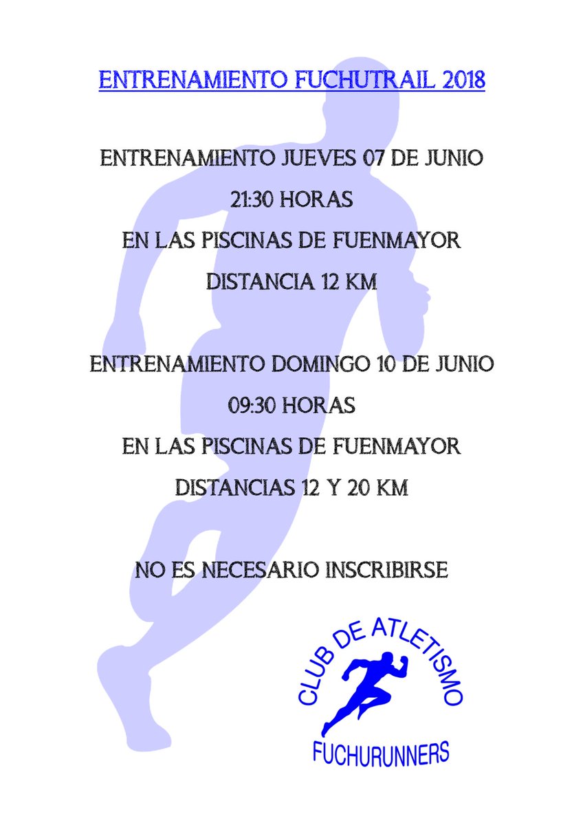 Por petición popular, ampliamos el entrenamiento del domingo con la distancia de 12 km. De esta manera se podrá hacer en cualquiera de las dos distancias, para que no haya excusas. Te esperamos!! <a href="/FuchuRunners/">FuchuRunners</a> <a href="/AytoFuenmayor/">Ayto de Fuenmayor</a> <a href="/DominioNobleza/">Dominio de Nobleza</a> <a href="/NutriumPFG/">Nutrium, Dietistas - Nutricionistas</a> <a href="/ALXEN_DEPORTE/">ALXEN SALUD DEPORTE</a> <a href="/sportevento/">SPORTEVENTO.com</a>