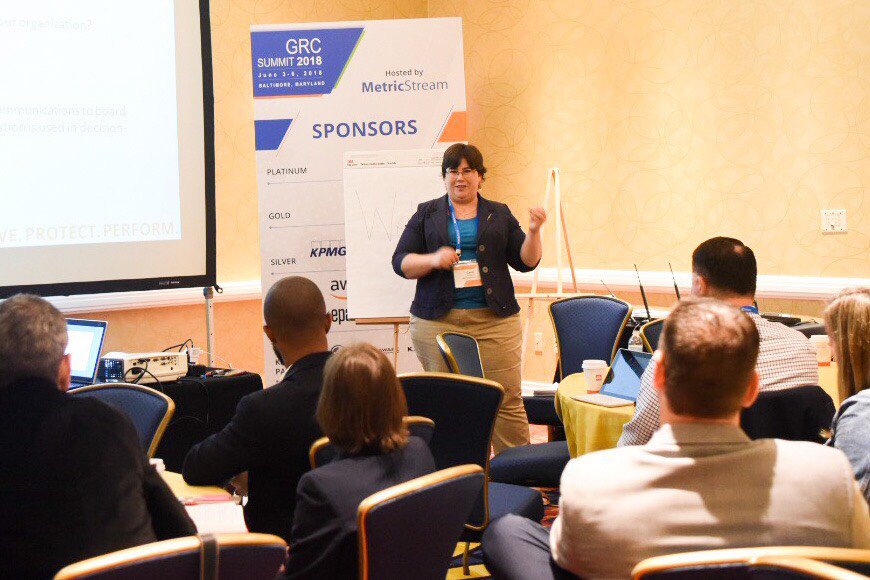 Deep-dive workshop on building #riskappetite statements and setting tolerances, led by <a href="/cwilliamsrisk/">Carol Williams</a>, #ERM Consultant, founder of ERM Insights by Carol, and Former Director – ERM, Citizens Property Insurance Corporation at the #GRCSummit 2018.
