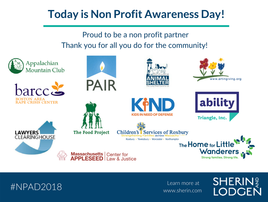 Sherin_Lodgen's tweet photo. Today is Nonprofit Awareness Day and we are so thankful for all of the organizations that do such great work for the community! #NPAD2018 @MA_NonprofitNet https://t.co/UpmOEto7t9